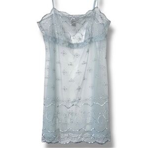 Victoria's Secret Silver Label Blue Sheer Lace Eyelet Chemise Sleep Mini Dress